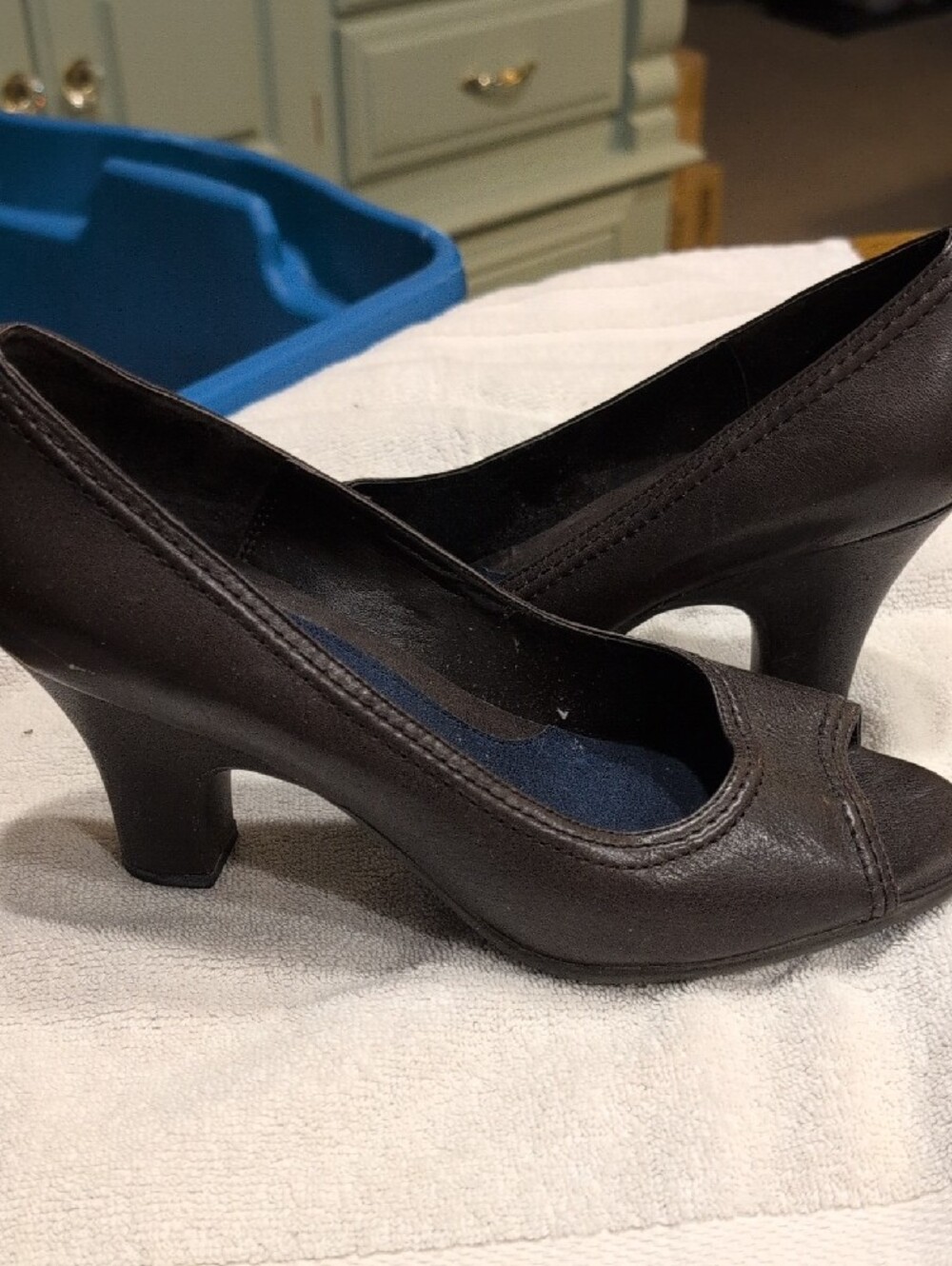 AEROSOLES Dark Brown Leather Peep-Toe Heels - Picture 3 of 4